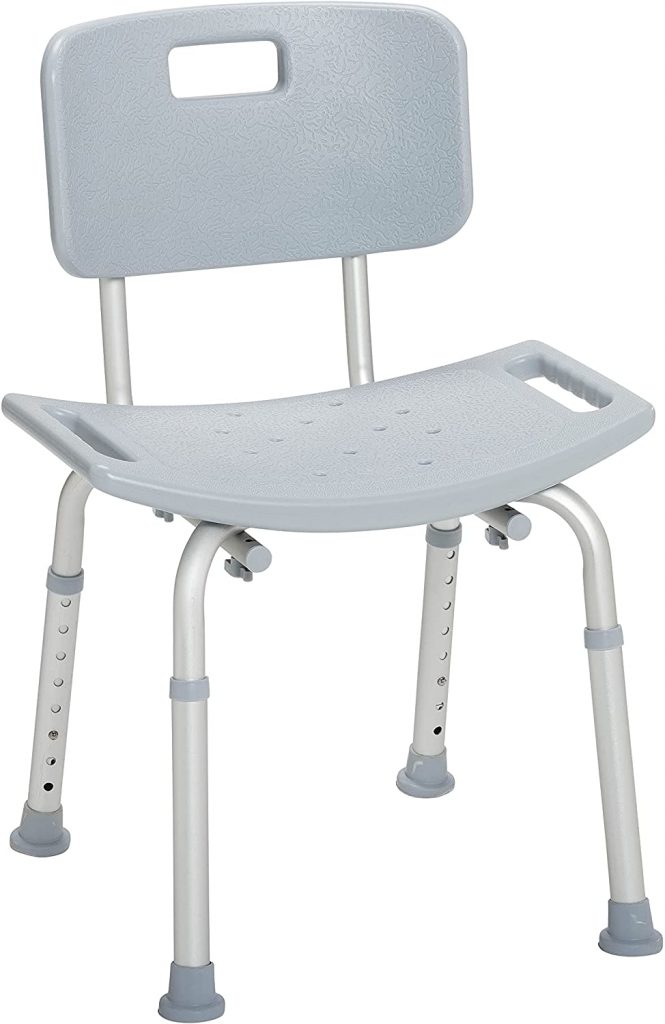 Aluminum Bathroom Bench with Back, Gray.