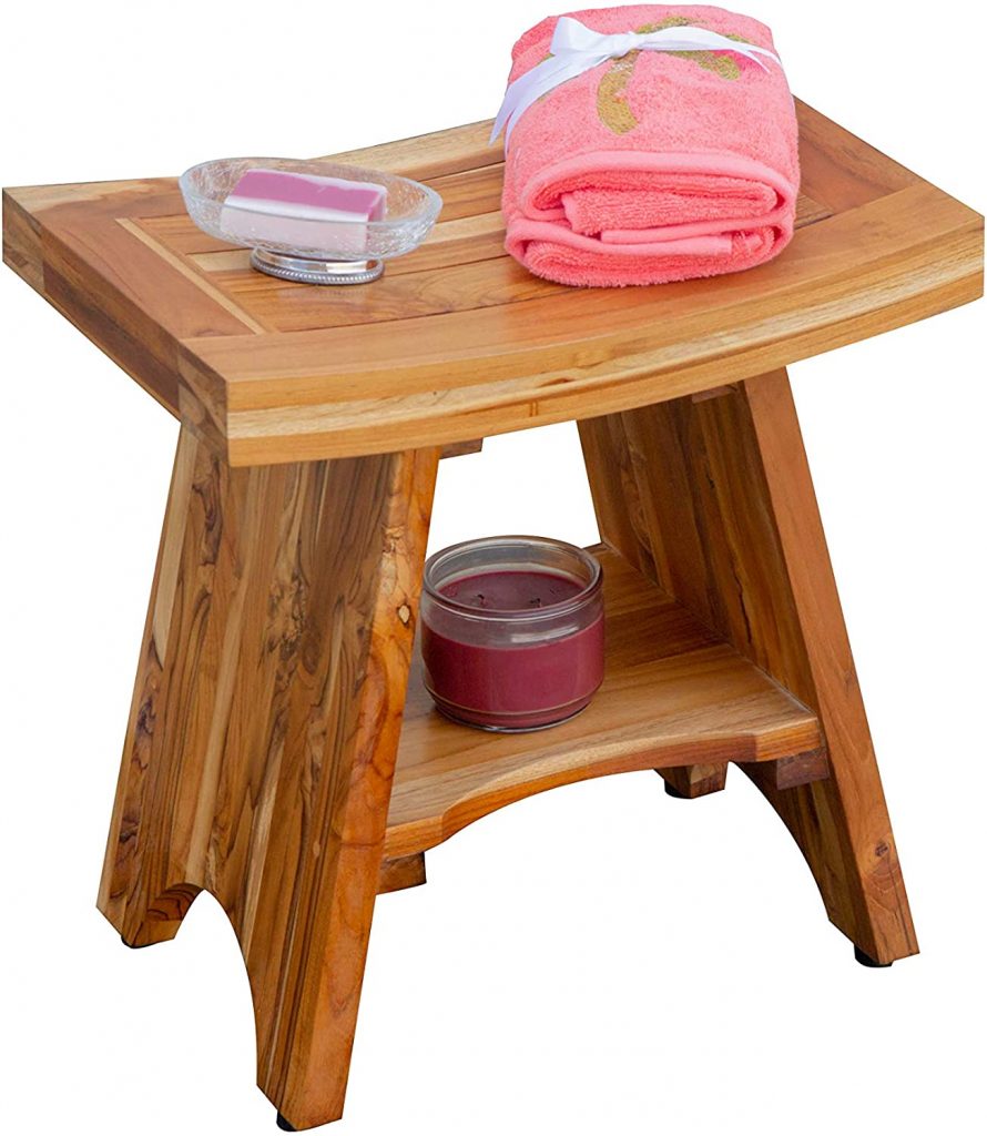 18 inches 2-Tier Wooden Shower bench Curved seat and shelf.