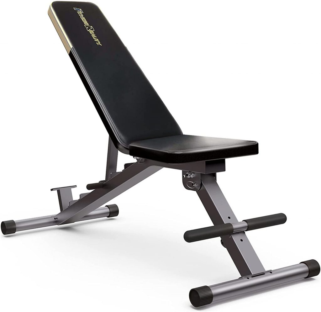 Fitness Reality 1000 Super Max Adjustable weight bench for home gym with black seat and backrest.