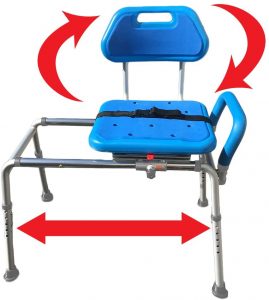 Gateway Premium Sliding Bath Transfer Bench with Swivel Seat-PADDED, Blue.