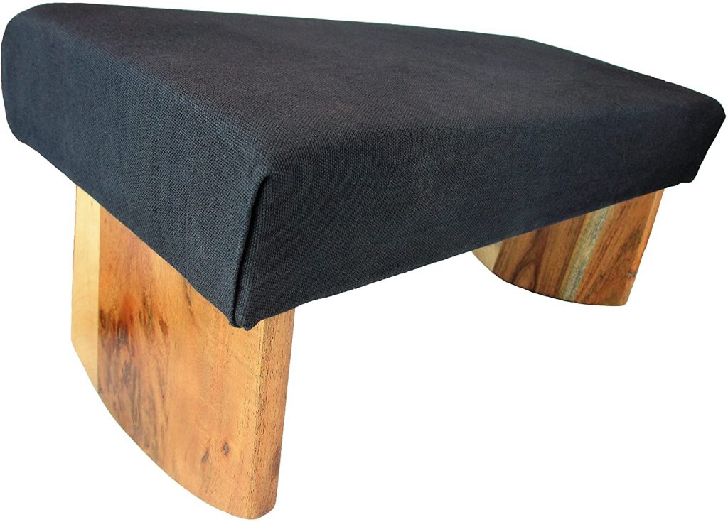 Meditation bench with padded top and curved bottom edge for ideal positioning.