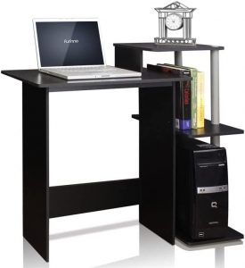 Furinno Efficient Home Laptop Notebook Computer Desk with Square Shelves, Solid Black/Grey.