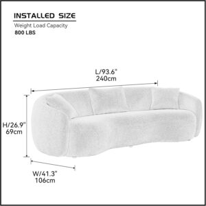 93.6 modern boucle curved sofa installed size