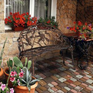 VINGLI patio park garden metal rose bench