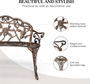 VINGLI patio park garden metal rose bench FEATURE