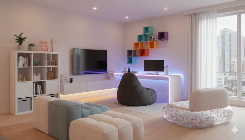 modern gaming room setup with led lighting