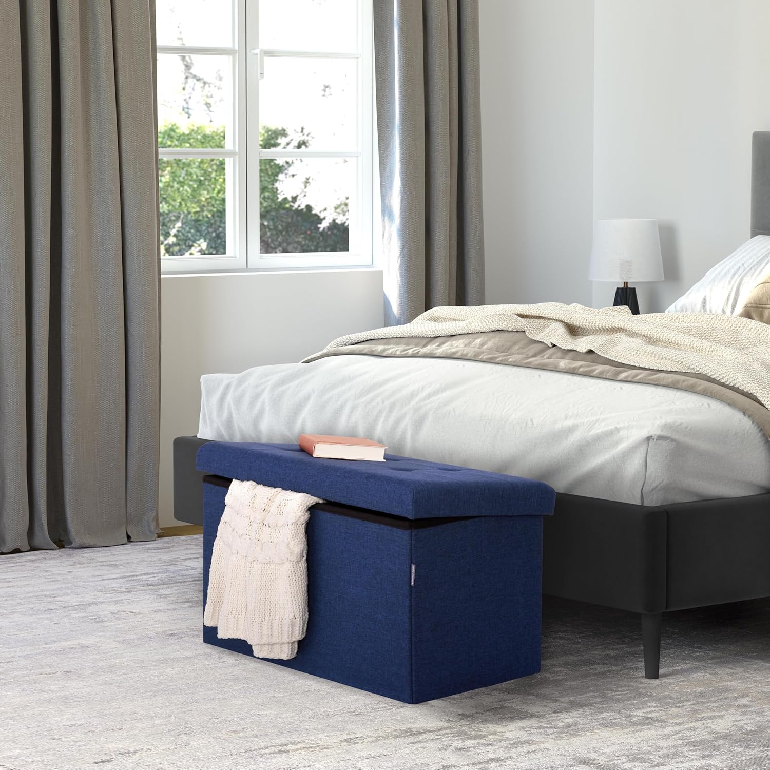 navy blue bedroom bench ottoman storage