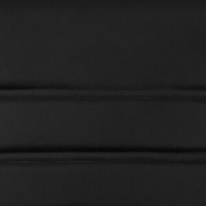 A close-up texture shot of smooth black Leather Soft upholstery, showcasing the fine material detail and the parallel horizontal ribbed stitching across the office chair padding.